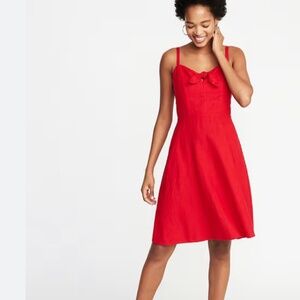 NWT Fit Flare Tie-Front Linen-Blend Cami Dress Red Large Old Navy Retro Vintage